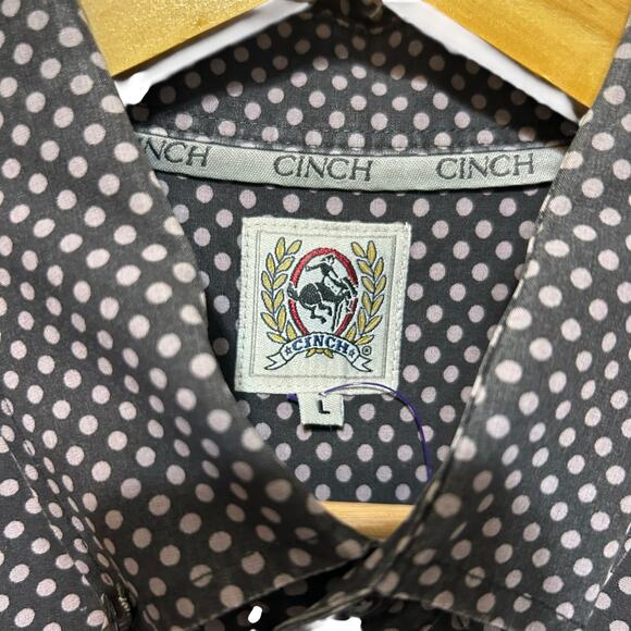 Cinch Mens Black Purple Dot Print Western Button Up Shirt L Rodeo Ranch Cowboy - Picture 2 of 6